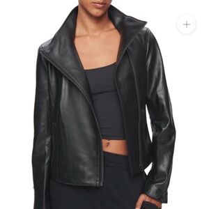 DSTLD Women's Asymmetrical Black Leather Jacket